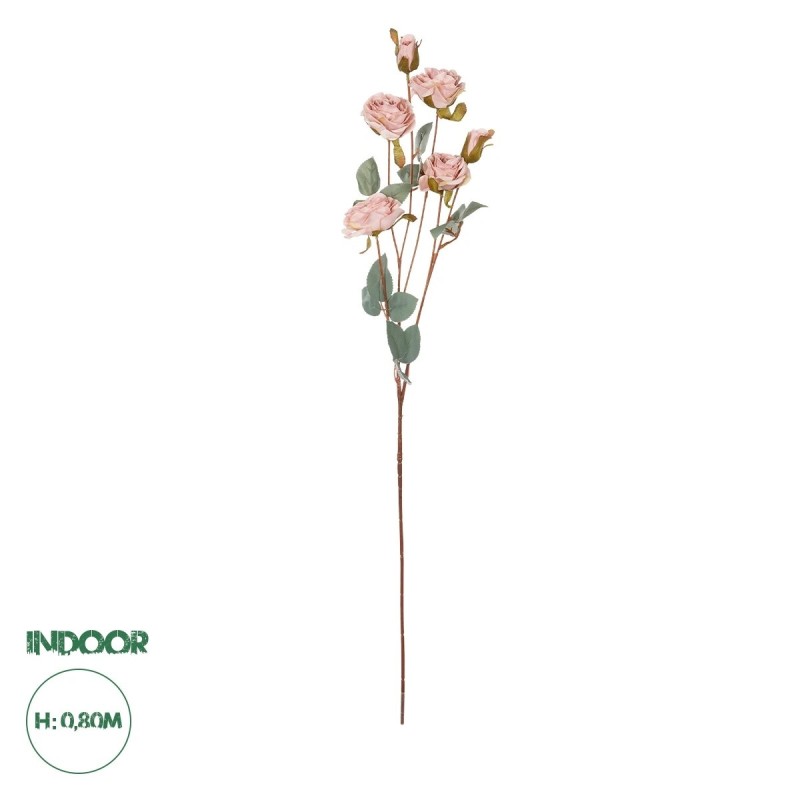 GloboStar® Artificial Garden PINK ROSE BRANCH 21142 Τεχνητό Διακοσμητικό Κλαδί Τριαντάφυλλα Ροζ Y80cm
