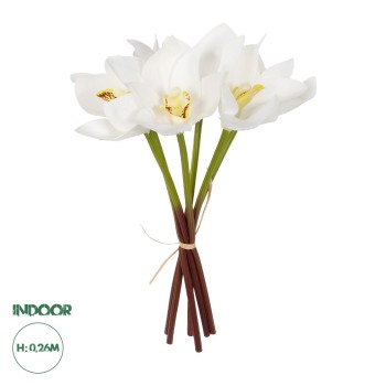 GloboStar® Artificial Garden WHITE ORCHID BOUQUET 21151 Τεχνητό Διακοσμητικό Μπουκέτο Λευκής Ορχιδέας Y26cm