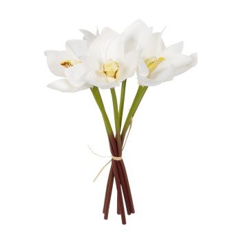 GloboStar® Artificial Garden WHITE ORCHID BOUQUET 21151 Τεχνητό Διακοσμητικό Μπουκέτο Λευκής Ορχιδέας Y26cm
