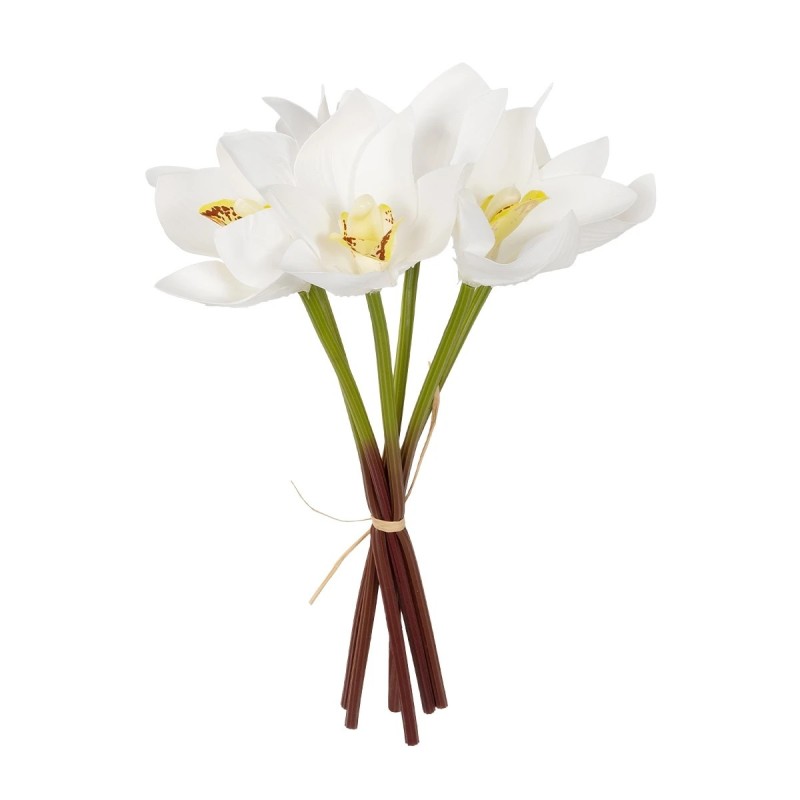GloboStar® Artificial Garden WHITE ORCHID BOUQUET 21151 Τεχνητό Διακοσμητικό Μπουκέτο Λευκής Ορχιδέας Y26cm