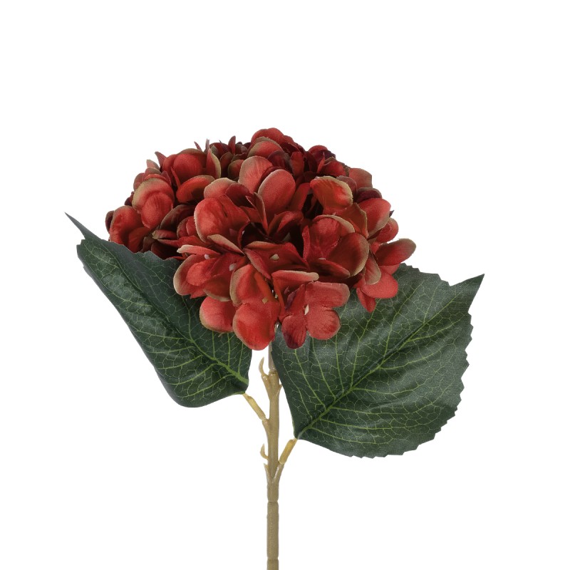 GloboStar® Artificial Garden RED HYDRANGEA BRANCH 21174 Τεχνητό Διακοσμητικό Κλαδί Ορτανσίας Κόκκινο  Y47cm