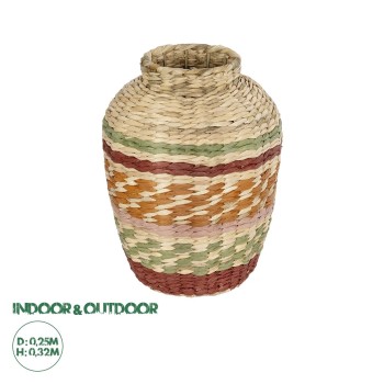 GloboStar® Artificial Garden TORONTO 21224 Διακοσμητικό Πλεκτό Καλάθι - Κασπώ Γλάστρα - Flower Pot Μπεζ με Πολύχρομο Π25 x M25 x Υ32cm