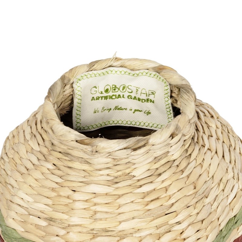 GloboStar® Artificial Garden TORONTO 21224 Διακοσμητικό Πλεκτό Καλάθι - Κασπώ Γλάστρα - Flower Pot Μπεζ με Πολύχρομο Π25 x M25 x Υ32cm