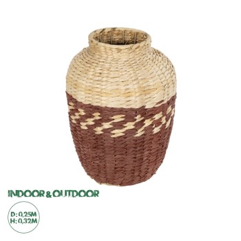 GloboStar® Artificial Garden TOULOUSE 21225 Διακοσμητικό Πλεκτό Καλάθι - Κασπώ Γλάστρα - Flower Pot Μπεζ με Κόκκινο Π25 x M25 x Υ32cm