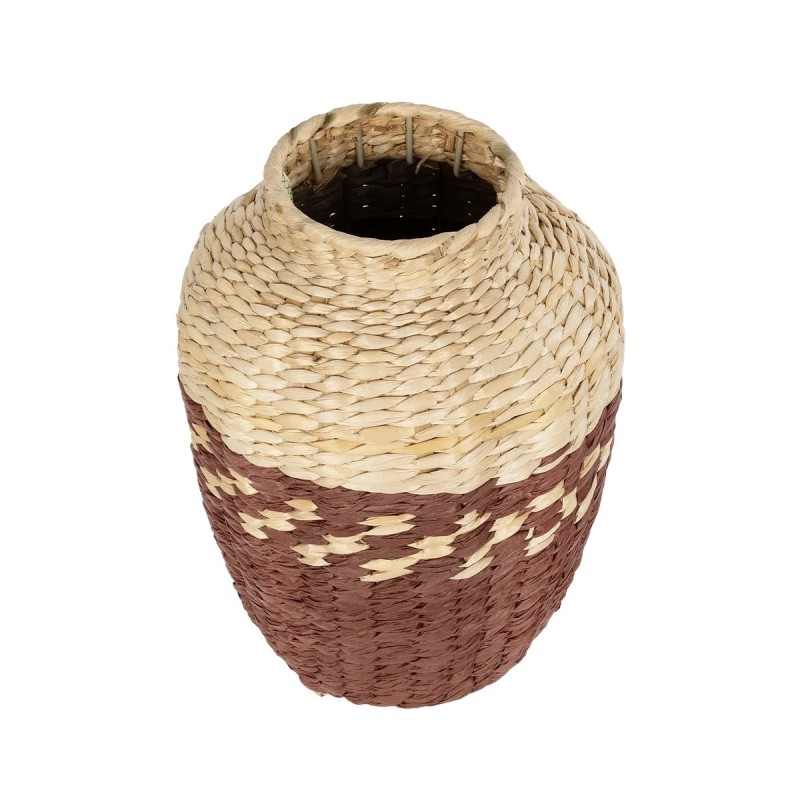 GloboStar® Artificial Garden TOULOUSE 21225 Διακοσμητικό Πλεκτό Καλάθι - Κασπώ Γλάστρα - Flower Pot Μπεζ με Κόκκινο Π25 x M25 x Υ32cm