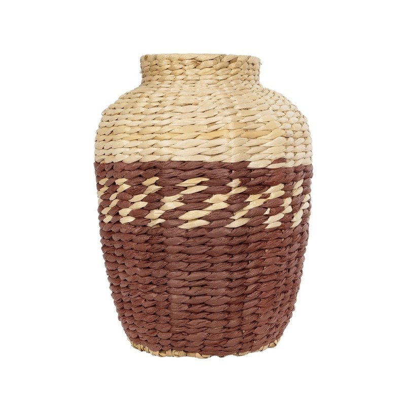 GloboStar® Artificial Garden TOULOUSE 21225 Διακοσμητικό Πλεκτό Καλάθι - Κασπώ Γλάστρα - Flower Pot Μπεζ με Κόκκινο Π25 x M25 x Υ32cm