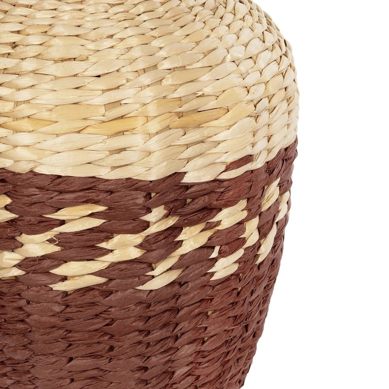 GloboStar® Artificial Garden TOULOUSE 21225 Διακοσμητικό Πλεκτό Καλάθι - Κασπώ Γλάστρα - Flower Pot Μπεζ με Κόκκινο Π25 x M25 x Υ32cm