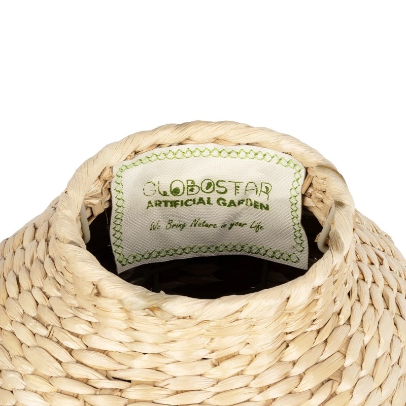 GloboStar® Artificial Garden TOULOUSE 21225 Διακοσμητικό Πλεκτό Καλάθι - Κασπώ Γλάστρα - Flower Pot Μπεζ με Κόκκινο Π25 x M25 x Υ32cm