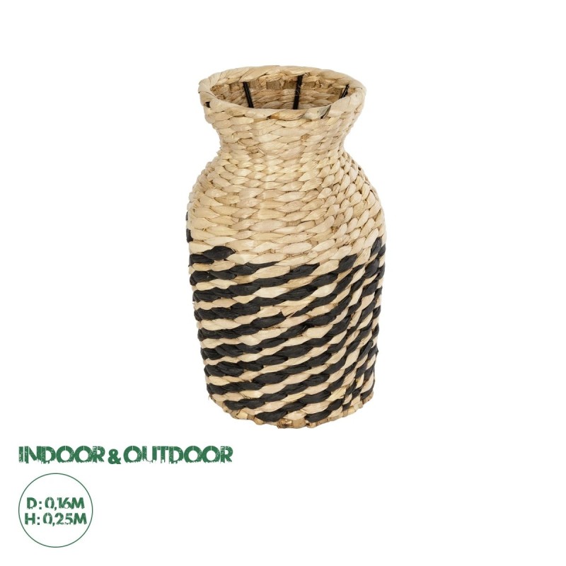 GloboStar® Artificial Garden VERSALLES 21226 Διακοσμητικό Πλεκτό Καλάθι - Κασπώ Γλάστρα - Flower Pot Μπεζ με Μαύρο Π16 x M16 x Υ25cm