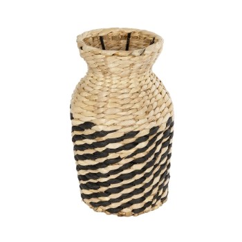 GloboStar® Artificial Garden VERSALLES 21226 Διακοσμητικό Πλεκτό Καλάθι - Κασπώ Γλάστρα - Flower Pot Μπεζ με Μαύρο Π16 x M16 x Υ25cm