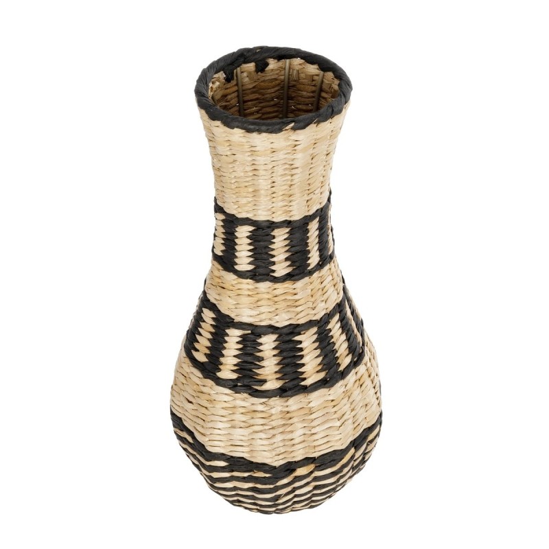 GloboStar® Artificial Garden MONTMARTRE 21227 Διακοσμητικό Πλεκτό Καλάθι - Κασπώ Γλάστρα - Flower Pot Μπεζ με Μαύρο Π20 x M20 x Υ42cm