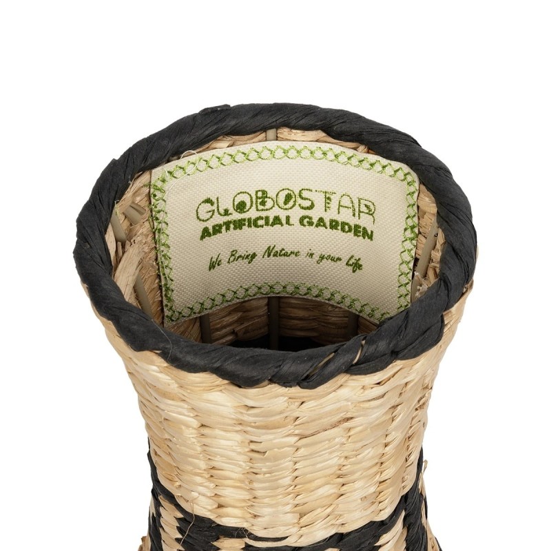 GloboStar® Artificial Garden MONTMARTRE 21227 Διακοσμητικό Πλεκτό Καλάθι - Κασπώ Γλάστρα - Flower Pot Μπεζ με Μαύρο Π20 x M20 x Υ42cm