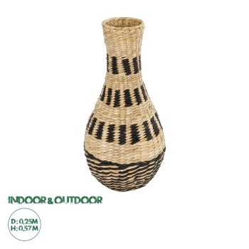 GloboStar® Artificial Garden HAVANA 21230 Διακοσμητικό Πλεκτό Καλάθι - Κασπώ Γλάστρα - Flower Pot Μπεζ με Μαύρο Π25 x M25 x Υ57cm