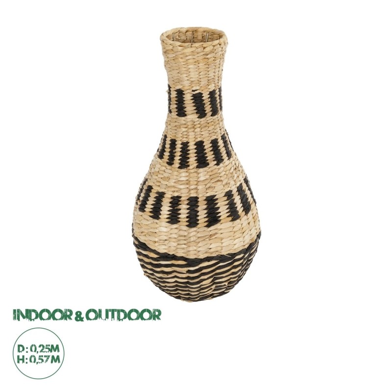 GloboStar® Artificial Garden HAVANA 21230 Διακοσμητικό Πλεκτό Καλάθι - Κασπώ Γλάστρα - Flower Pot Μπεζ με Μαύρο Π25 x M25 x Υ57cm