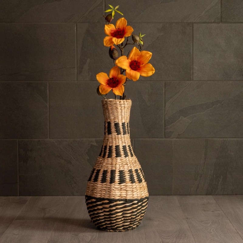 GloboStar® Artificial Garden HAVANA 21230 Διακοσμητικό Πλεκτό Καλάθι - Κασπώ Γλάστρα - Flower Pot Μπεζ με Μαύρο Π25 x M25 x Υ57cm