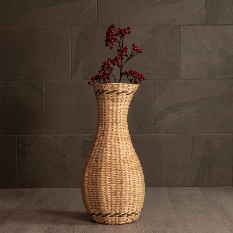 GloboStar® Artificial Garden MONACO 21235 Διακοσμητικό Πλεκτό Καλάθι - Κασπώ Γλάστρα - Flower Pot Μπεζ Φ29cm x Υ60cm