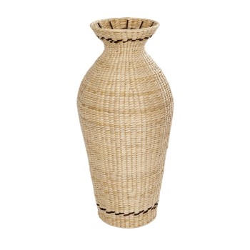 GloboStar® Artificial Garden MONTPELLIER 21237 Διακοσμητικό Πλεκτό Καλάθι - Κασπώ Γλάστρα - Flower Pot Μπεζ με Καφέ Π28 x M28 x Υ60cm