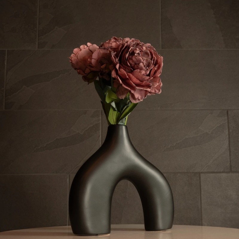 GloboStar® Artificial Garden TOLEDO 21249 Διακοσμητικό Κεραμικό Βάζo Μαύρο Π27 x Μ6 x Υ24 cm