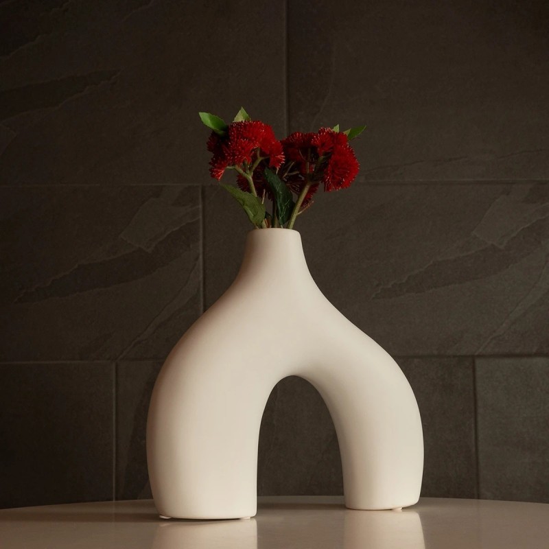 GloboStar® Artificial Garden TOLEDO 21251 Διακοσμητικό Κεραμικό Βάζo Λευκό Π27 x Μ6 x Υ24 cm