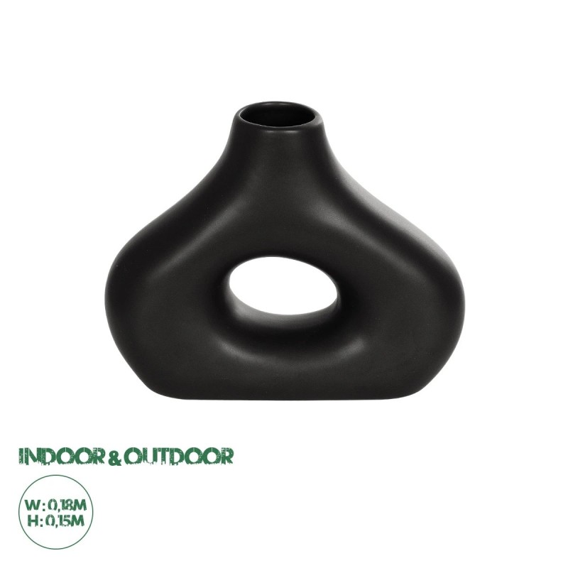 GloboStar® Artificial Garden HORIZON 21252 Διακοσμητικό Κεραμικό Βάζo Μαύρο Π18 x Μ6 x Υ15 cm