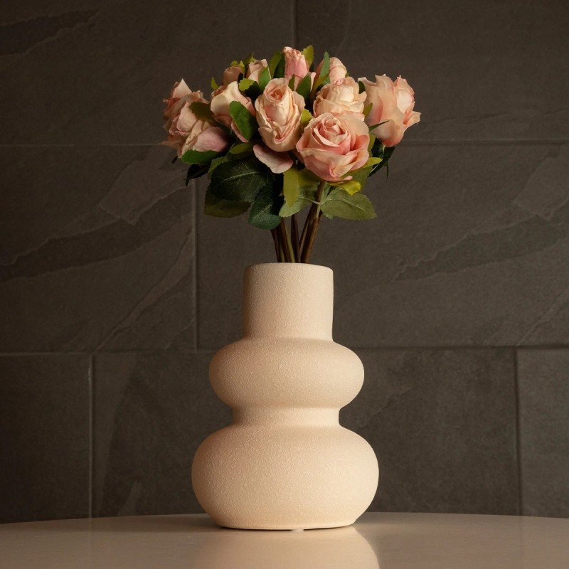 GloboStar® Artificial Garden QUARTZ 21254 Διακοσμητικό Κεραμικό Βάζo Μπεζ Π15 x Μ15 x Υ20 cm