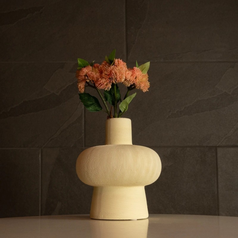 GloboStar® Artificial Garden ICEBERG 21263 Διακοσμητικό Κεραμικό Βάζo Μπεζ Π17 x Μ17 x Υ20cm