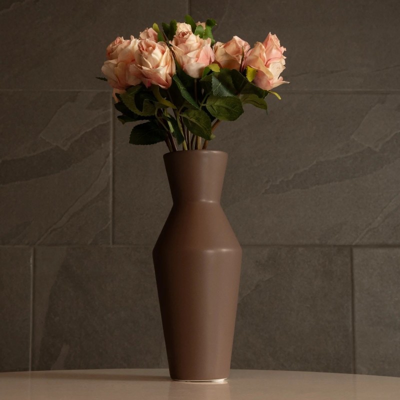 GloboStar® Artificial Garden UNIQUE 21286 Διακοσμητικό Κεραμικό Βάζo Καφέ Π10 x Μ10 x Υ24cm