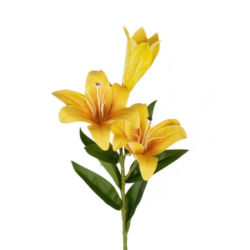 GloboStar® Artificial Garden YELLOW LILY BRANCH 21311 Τεχνητό Διακοσμητικό Κλαδί Κίτρινο Κρίνο Y72cm