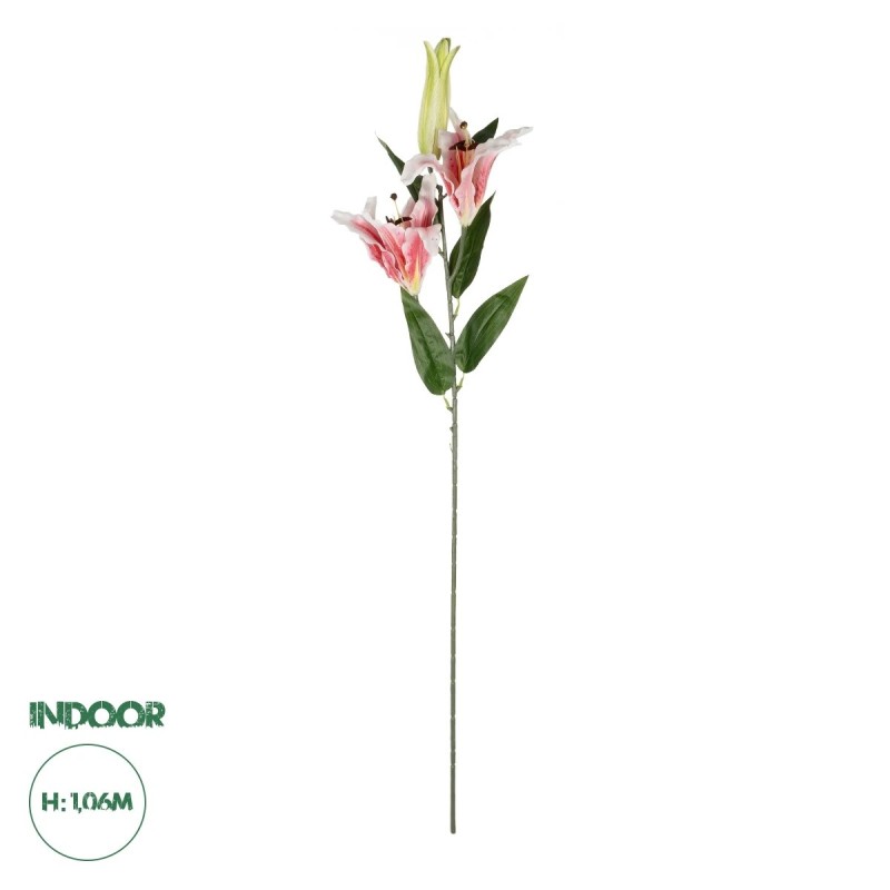 GloboStar® Artificial Garden PINK LILY BRANCH 21313 Τεχνητό Διακοσμητικό Κλαδί Ροζ Κρίνο Y106cm