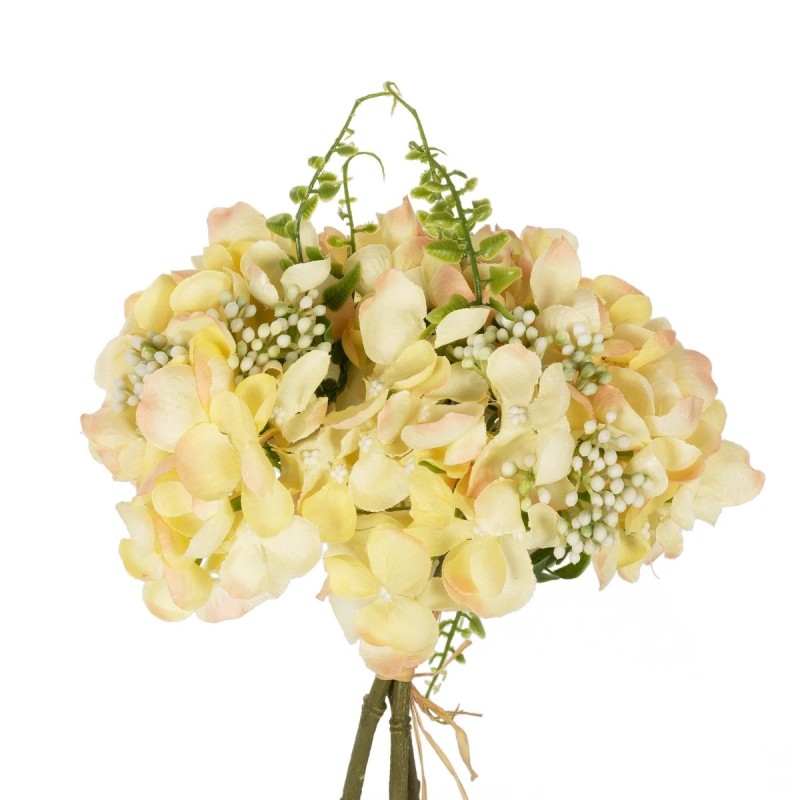 GloboStar® Artificial Garden YELLOW HYDRANGEA BOUQUET 21315 Τεχνητό Διακοσμητικό Μπουκέτο Κίτρινη Ορτανσία Y33cm