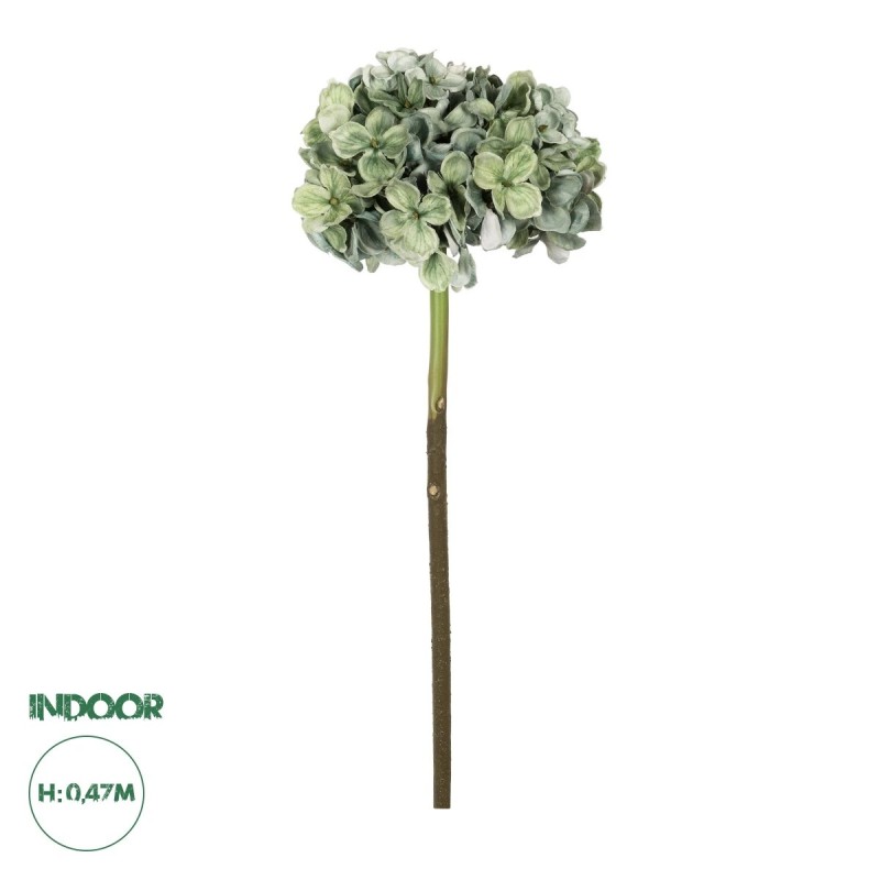 GloboStar® Artificial Garden GREEN HYDRANGEA BRANCH 21316 Τεχνητό Διακοσμητικό Κλαδί Πράσινη Ορτανσία Y47cm