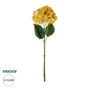 GloboStar® Artificial Garden YELLOW HYDRANGEA BRANCH 21317 Τεχνητό Διακοσμητικό Κλαδί Κίτρινη Ορτανσία Y65cm