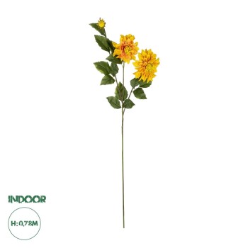 GloboStar® Artificial Garden ORANGE DHALIA BRANCH 21324 Τεχνητό Διακοσμητικό Πορτοκαλί Κλαδί Ντάλια Y115cm