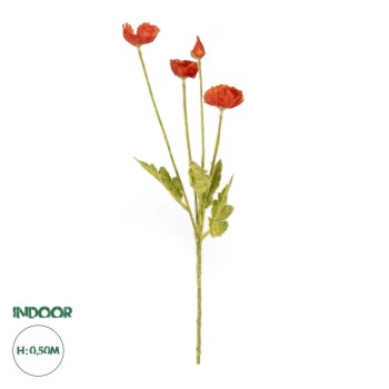GloboStar® Artificial Garden RED POPPY BRANCH 21333 Τεχνητό Διακοσμητικό Κλαδί Παπαρούνα Κόκκινη Y50cm