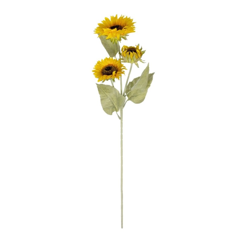 GloboStar® Artificial Garden YELLOW SUNFLOWER BRANCH 21380 Τεχνητό Διακοσμητικό Κλαδί Ηλιοτρόπιο Κίτρινο Y90cm