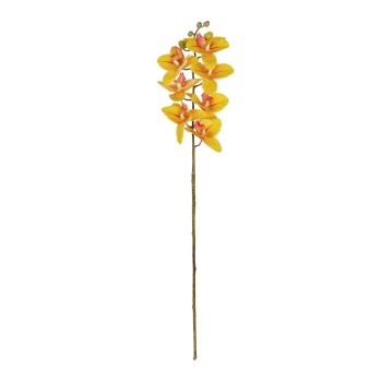 GloboStar® Artificial Garden YELLOW RED ORCHID BRANCH 21410 Τεχνητό Διακοσμητικό Κλαδί Κίτρινη Ορχιδέα Y70cm