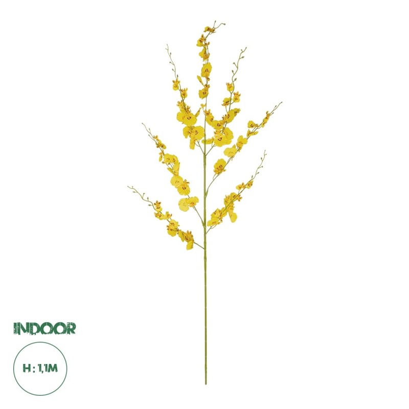 GloboStar® Artificial Garden YELLOW DANCE ORCHID BRANCH 21414 Τεχνητό Διακοσμητικό Κλαδί Κίτρινη Ορχιδέα Y110cm