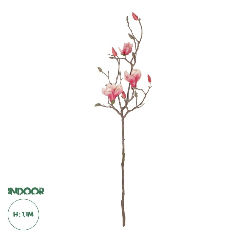 GloboStar® Artificial Garden WHITE - PINK MAGNOLIA 21416 Τεχνητό Διακοσμητικό Κλαδί Ροζ Μανόλια Μ30 x Π13 x Υ110cm