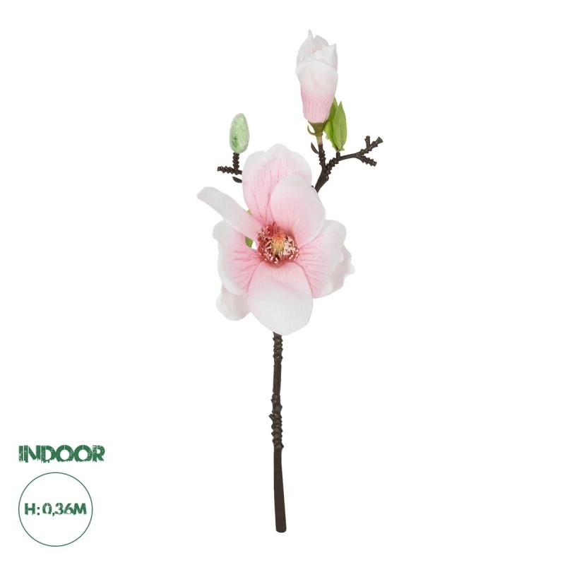 GloboStar® Artificial Garden WHITE PINK MAGNOLIA BRANCH 21417 Τεχνητό Διακοσμητικό Κλαδί Λευκή Ροζ Μαγνόλια Y36cm