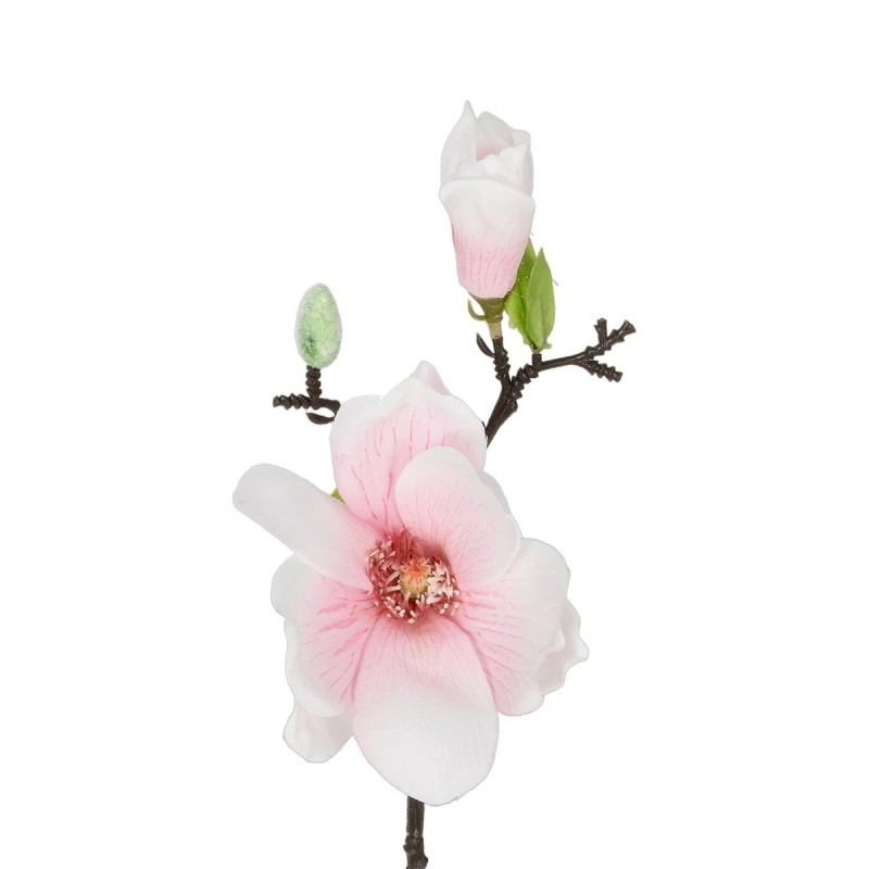 GloboStar® Artificial Garden WHITE PINK MAGNOLIA BRANCH 21417 Τεχνητό Διακοσμητικό Κλαδί Λευκή Ροζ Μαγνόλια Y36cm