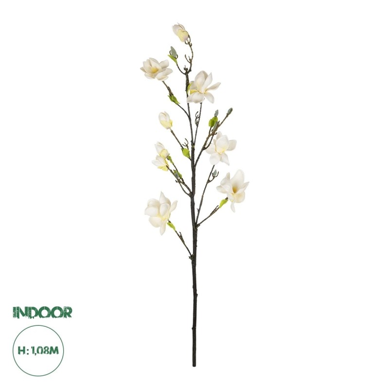 GloboStar® Artificial Garden WHITE YELLOW MAGNOLIA BRANCH 21419 Τεχνητό Διακοσμητικό Κλαδί Λευκή Κίτρινη Μαγνόλια Y108cm