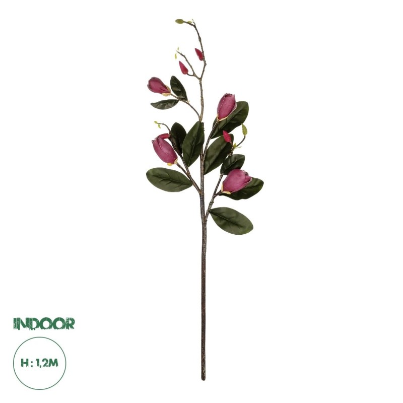 GloboStar® Artificial Garden DARK PING MAGNOLIA BRANCH 21421 Τεχνητό Διακοσμητικό Κλαδί Ροζ Μαγνόλια Y120cm