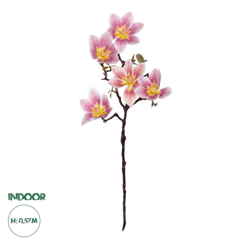 GloboStar® Artificial Garden PING MAGNOLIA BRANCH 21424 Τεχνητό Διακοσμητικό Κλαδί Ροζ Μαγνόλια Y57cm