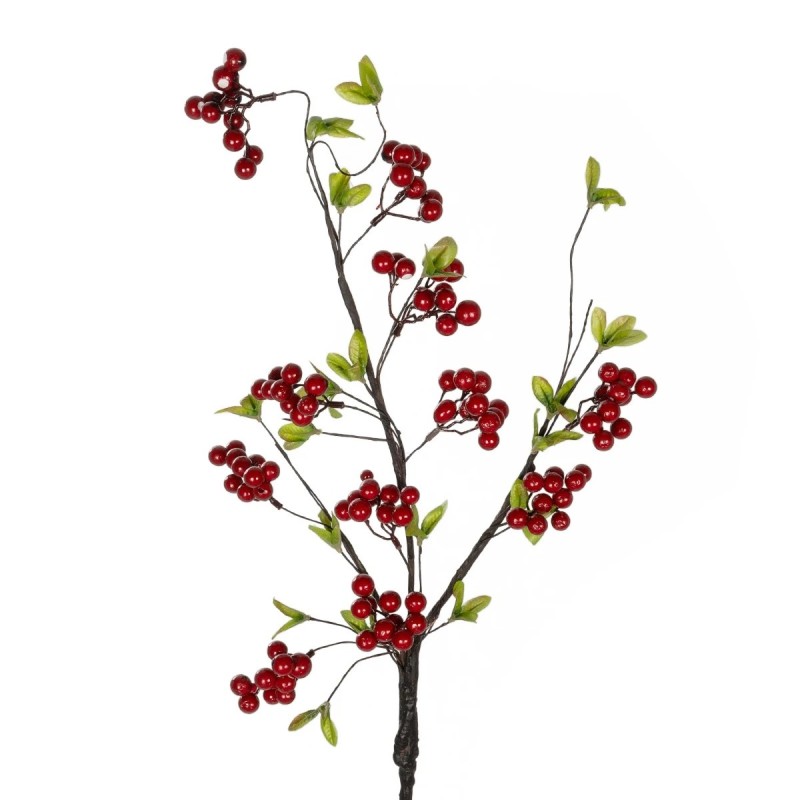 GloboStar® Artificial Garden RED HOLLY BERRIES FRUIT BRANCH 21430 Τεχνητό Διακοσμητικό Κλαδί Κόκκινο Γκί Y90cm