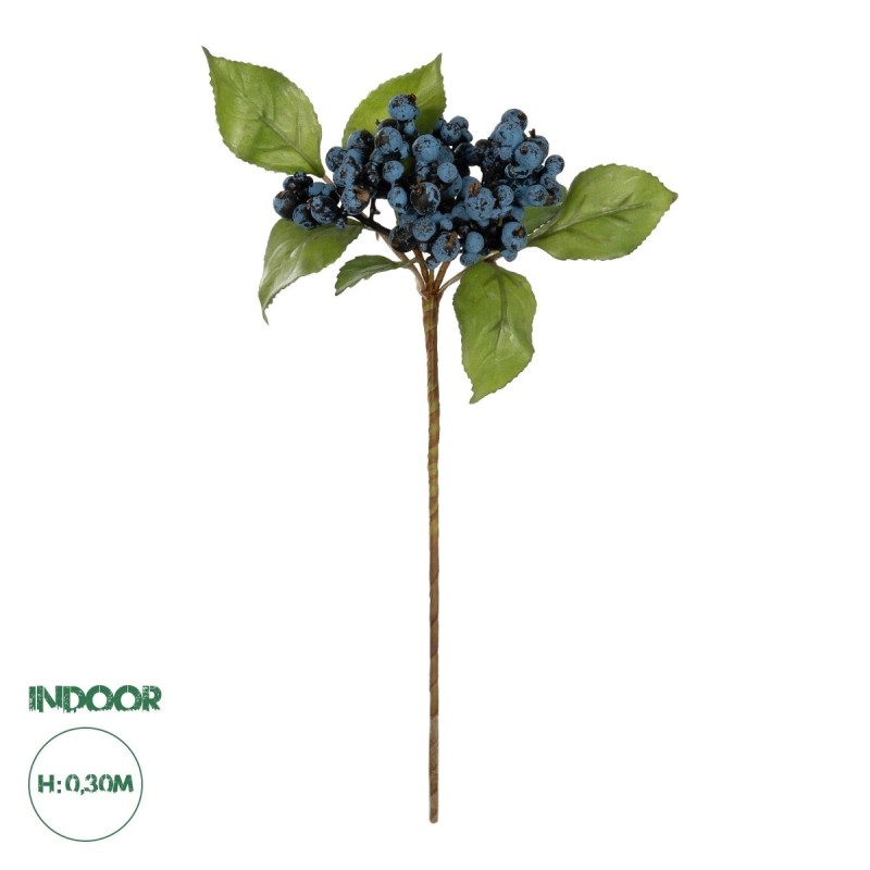 GloboStar® Artificial Garden BLUBERRIES FRUIT BRANCH 21434 Τεχνητό Διακοσμητικό Κλαδί Μπλε Μύρτιλο  Y30cm