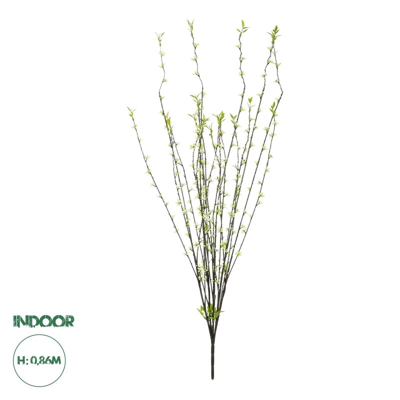 GloboStar® Artificial Garden GREEN WILLOW FLOWER BRANCH 21458 Τεχνητό Διακοσμητικό Κλαδί Λευκή Ιτιά Y86cm