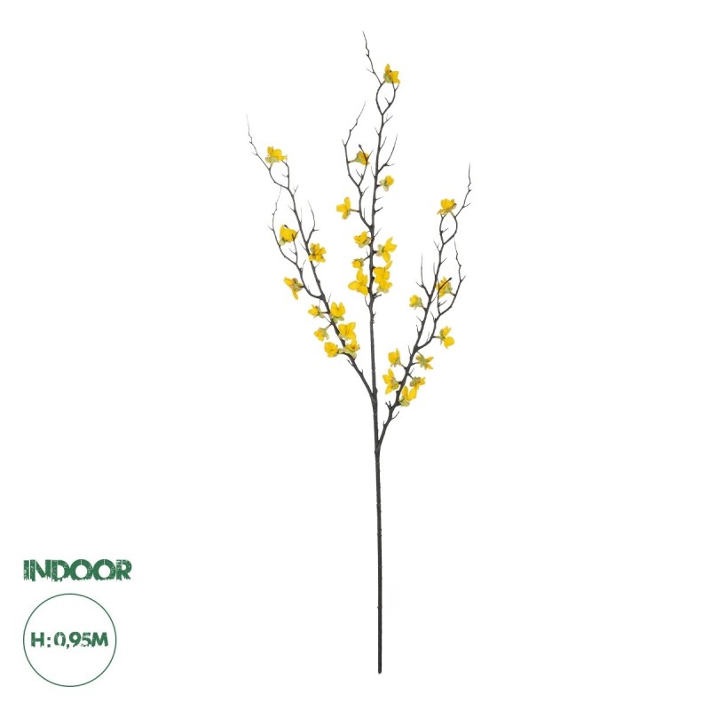 GloboStar® Artificial Garden YELLOW JUNGLE GERANIUM BLOSSOM BRANCH 21460 Τεχνητό Διακοσμητικό Κλαδί Κίτρινο Γεράνι Y95cm