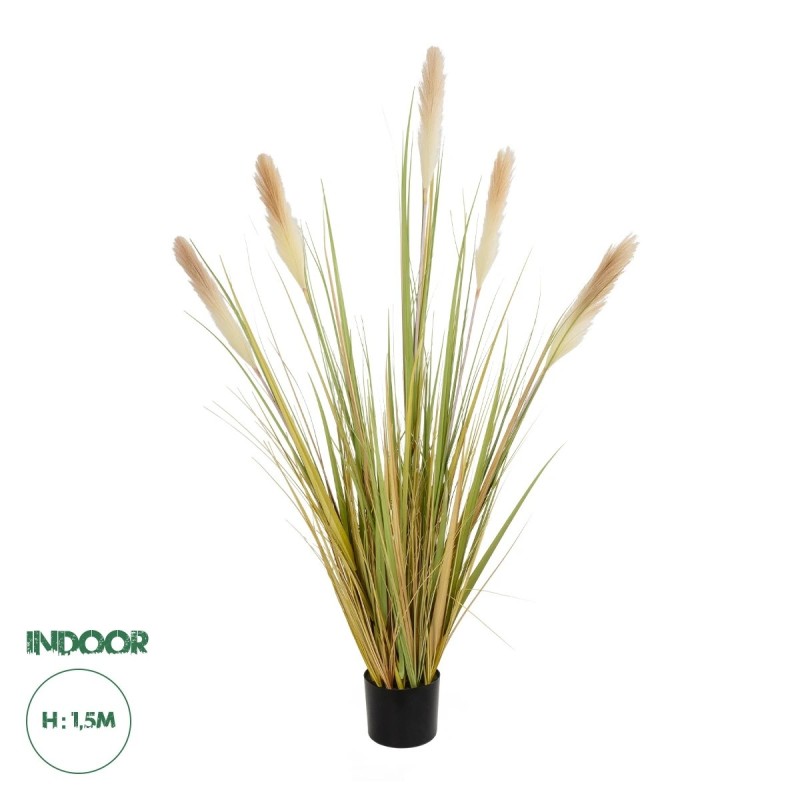 GloboStar® Artificial Garden PAMPAS GRASS 21478 Τεχνητό Διακοσμητικό Φυτό Μπεζ & Πράσινο Πάμπας Μ90 x Π40 x Υ150cm