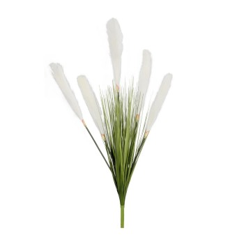 GloboStar® Artificial Garden WHITE PAMPAS GRASS BRANCH 21485 Τεχνητό Διακοσμητικό Κλαδί Λευκό Πάμπας Y88cm