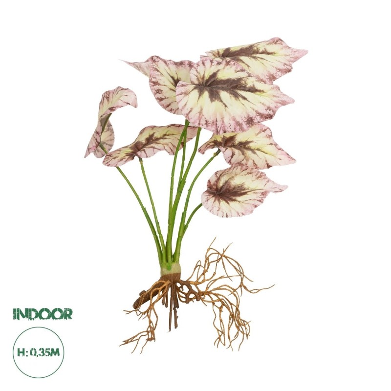 GloboStar® Artificial Garden BEGONIA LEAVES ROOTED 21489 Τεχνητό Διακοσμητικό Φυτό Πολύχρωμη Βιγόνια Μ25 x Π14 x Υ35cm